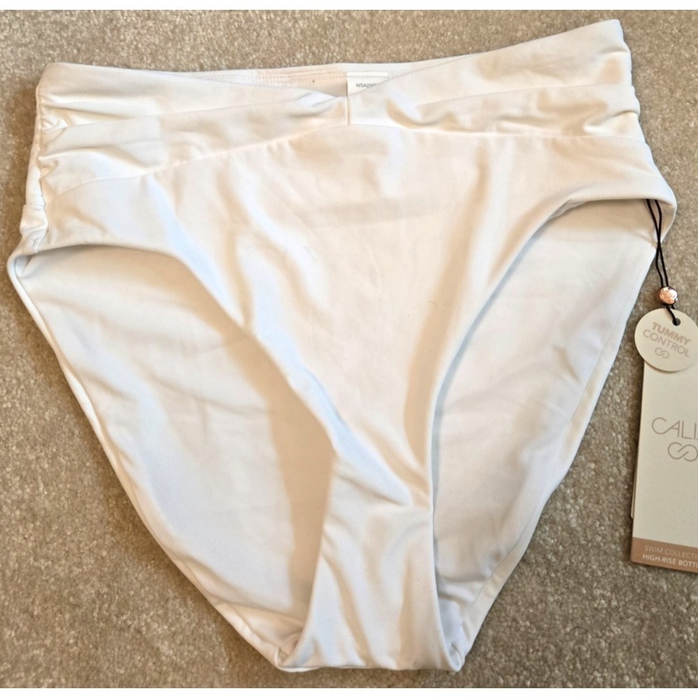 Calia Shirred V Front‎ High Rise Swim Bottom Womens XS Cream NWT